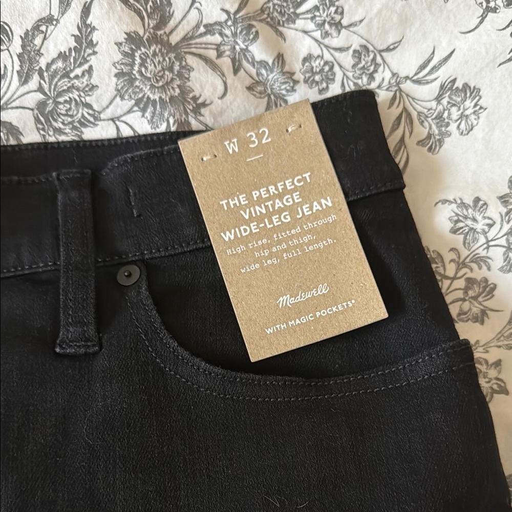 NWT Madewell Women's Black Wide-Leg Jeans